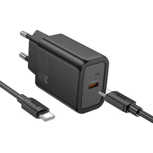 Ładowarka sieciowa z kablem USB-C HOCO N60, 20W, 3A, 1 x USB-C, Czarna