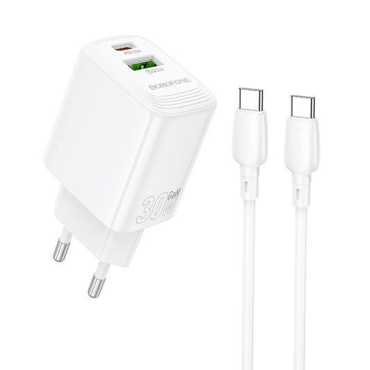 Ładowarka sieciowa z kablem USB-C Borofone BN29 Fuente, 30W, 3A, 1 x USB-A - 1 x USB-C, Biała