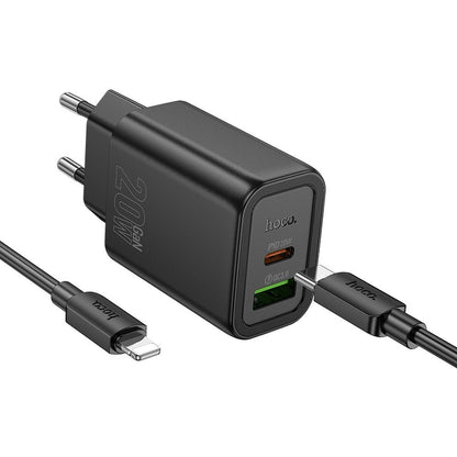 Network Charger with USB-C Cable HOCO N61, 20W, 3A, 1 x USB-A - 1 x USB-C, Black