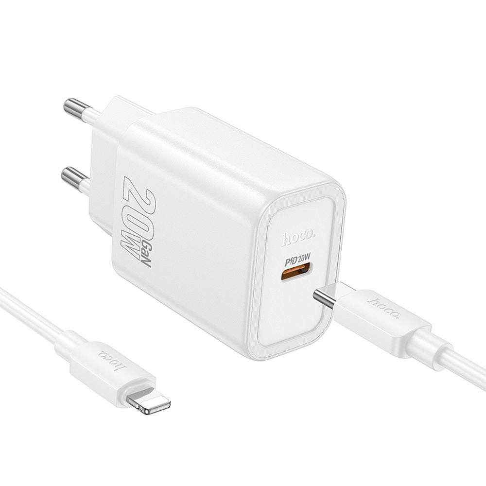 Ładowarka sieciowa z kablem Lightning HOCO N60, 20W, 3A, 1 x USB-C, Biała