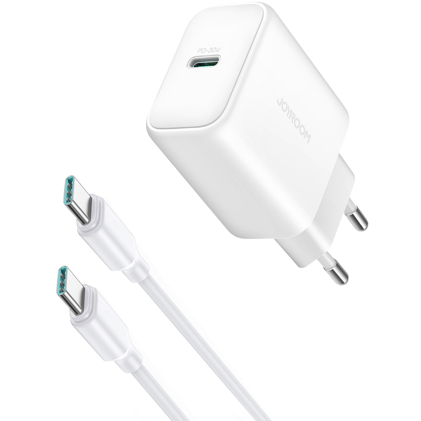 Ładowarka sieciowa z kablem USB-C Joyroom JR-TCF24, 30W, 3A, 1 x USB-C, Biała