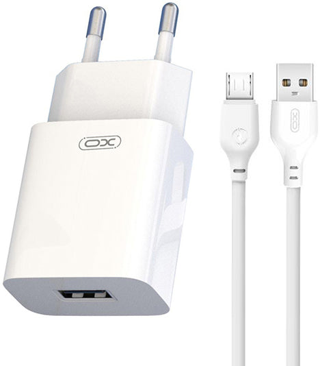 Ładowarka sieciowa z kablem microUSB XO Design L99, 12W, 2.4A, 1 x USB-A, Biała
