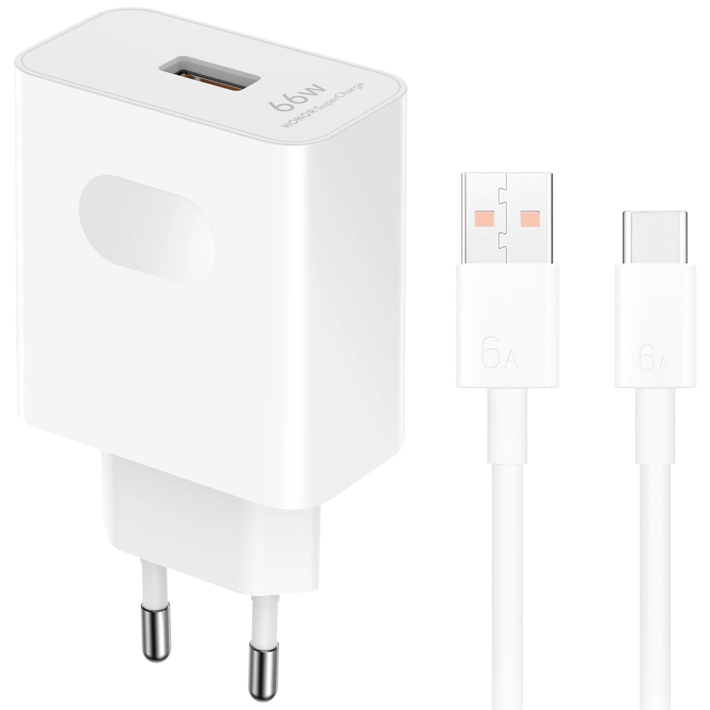 Ładowarka sieciowa z kablem USB-C Honor HN-110600E00, 66W, 6A, 1 x USB-A, Biała 5503AAHX