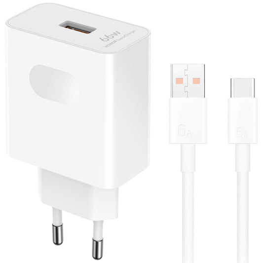Ładowarka sieciowa z kablem USB-C Honor HN-110600E00, 66W, 6A, 1 x USB-A, Biała 5503AAHX