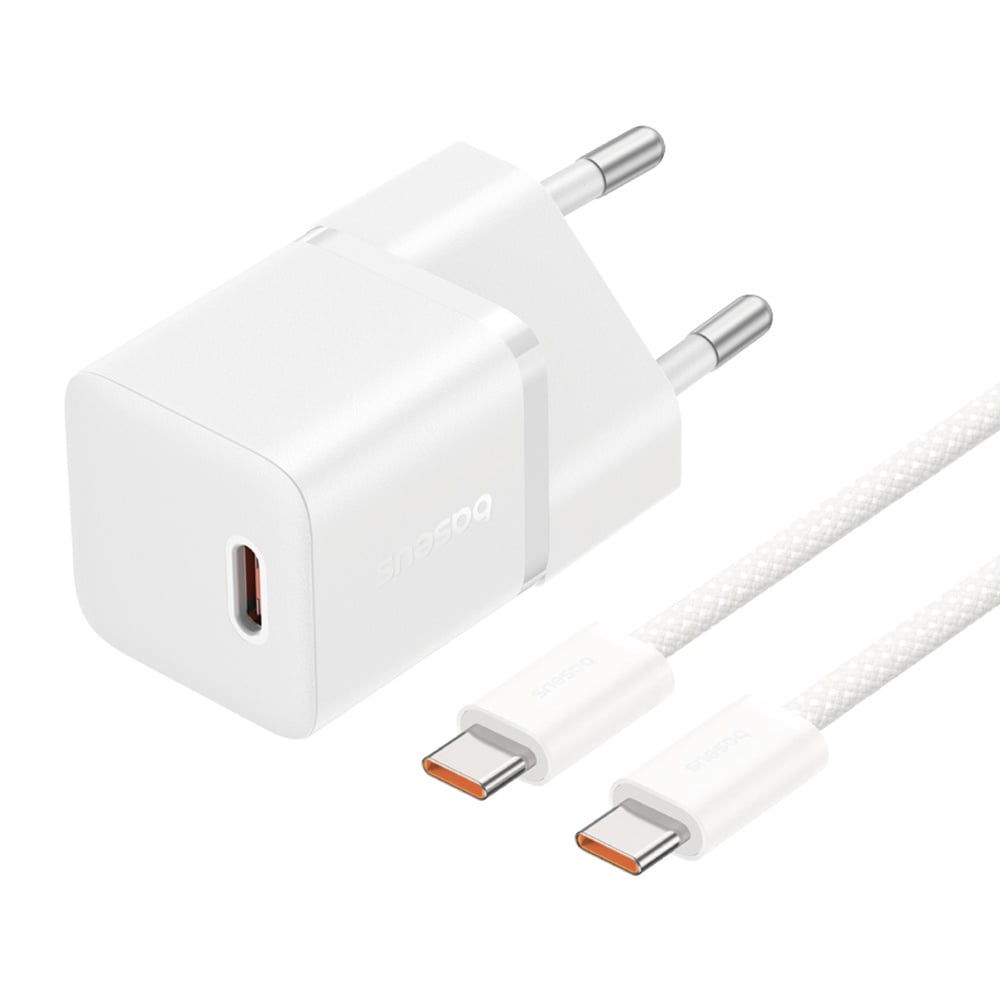 Ładowarka sieciowa z kablem USB-C Baseus GaN5, 20W, 3A, 1 x USB-C, Biała P10110900213-01