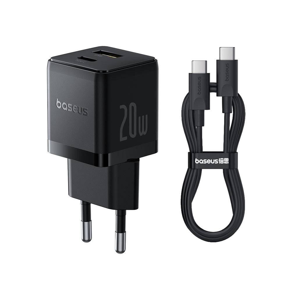 Baseus Palm USB-C Network Charger with Cable, 20W, 3A, 1 x USB-A - 1 x USB-C, Black P10111608113-01