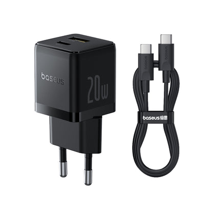 Baseus Palm USB-C Network Charger with Cable, 20W, 3A, 1 x USB-A - 1 x USB-C, Black P10111608113-01