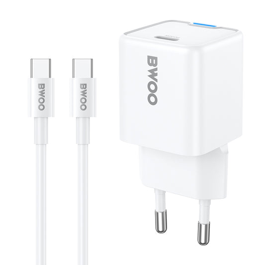 Ładowarka sieciowa z kablem USB-C BWOO CDA211, 30W, 3A, 1 x USB-C, Biała