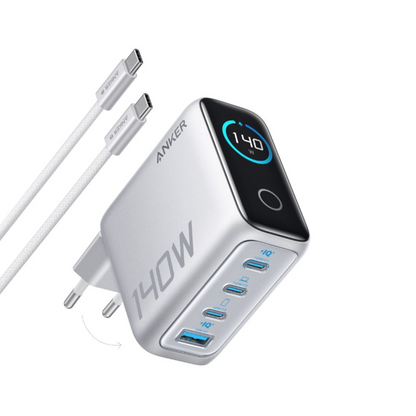 Ładowarka Sieciowa z Kablem USB-C Anker Zolo, 140W, 5A, 1 x USB-A - 3 x USB-C, Srebrna B2697G41