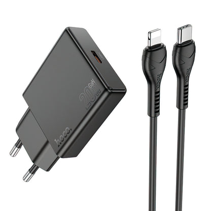 Ładowarka sieciowa z kablem Lightning HOCO N37, 30W, 3A, 1 x USB-C, Czarna