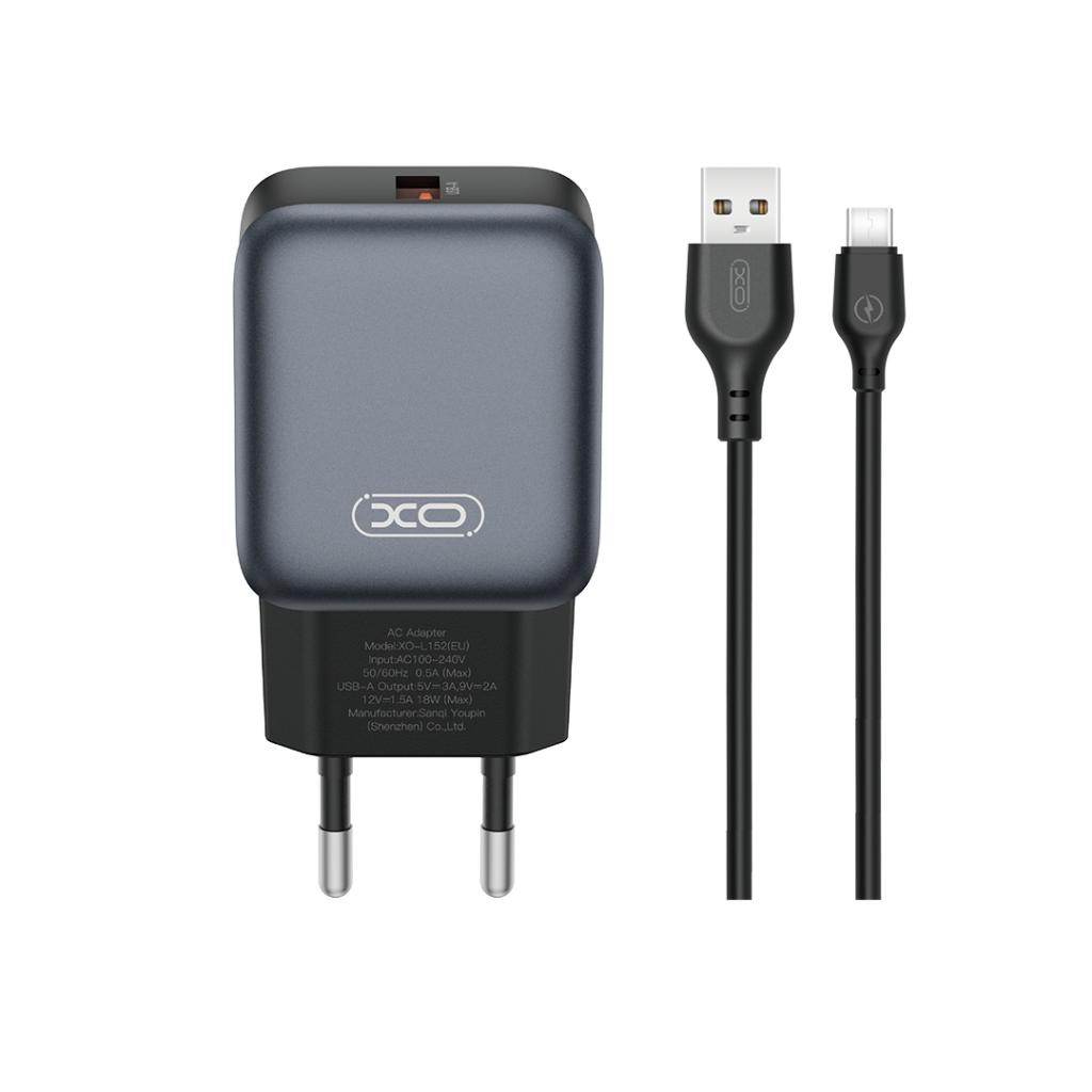Ładowarka sieciowa z kablem USB-C XO Design L152, 18W, 3A, 1 x USB-A, Czarny