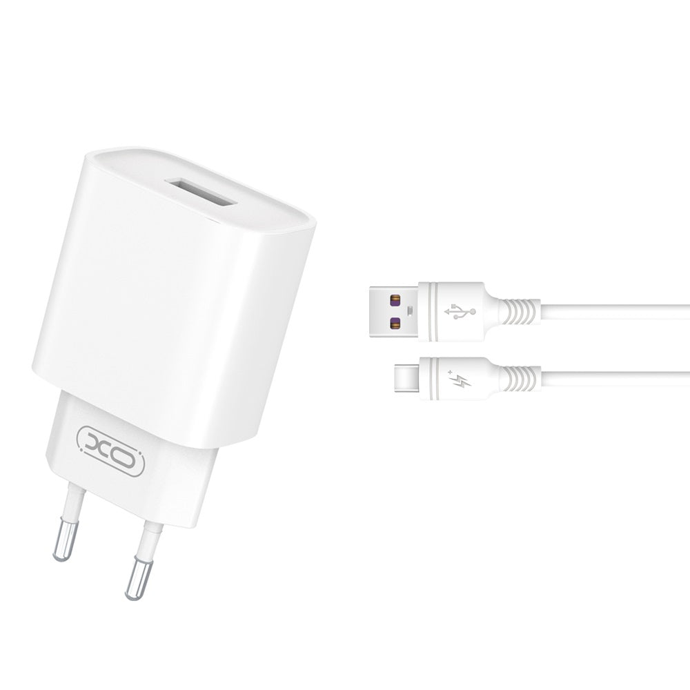 Ładowarka sieciowa z kablem USB-C XO Design CE02D, 18W, 3A, 1 x USB-A, Biała