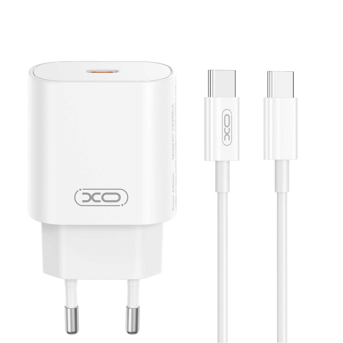 Ładowarka sieciowa z kablem USB-C XO Design CE25, 25W, 3A, 1 x USB-C, Biała