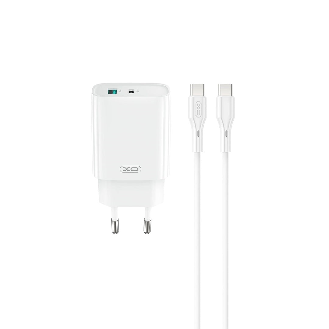 Ładowarka sieciowa z kablem USB-C XO Design CE29, 20W, 3A, 1 x USB-A - 1 x USB-C, Biała