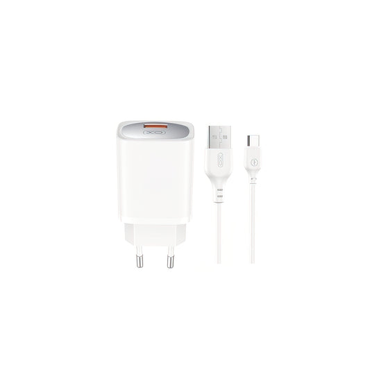 Ładowarka sieciowa z kablem USB-C XO Design CE19, 18W, 3A, 1 x USB-A, Biała