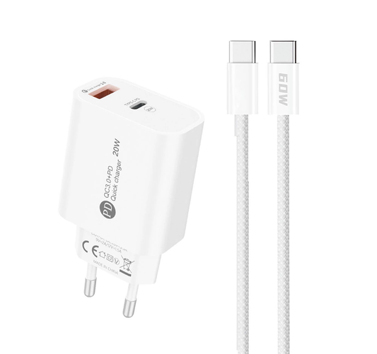 Ładowarka sieciowa z kablem USB-C A6MaxL, 20W, 3A, 1 x USB-A - 1 x USB-C, Biała