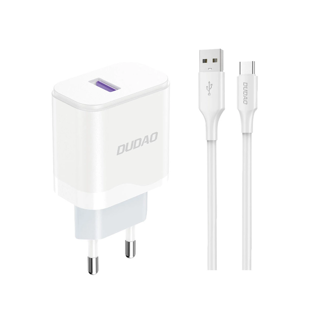 Ładowarka sieciowa z kablem USB-C Dudao A20EU, 18W, 3A, 1 x USB-A, Biała