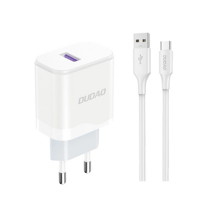 Ładowarka sieciowa z kablem USB-C Dudao A20EU, 18W, 3A, 1 x USB-A, Biała