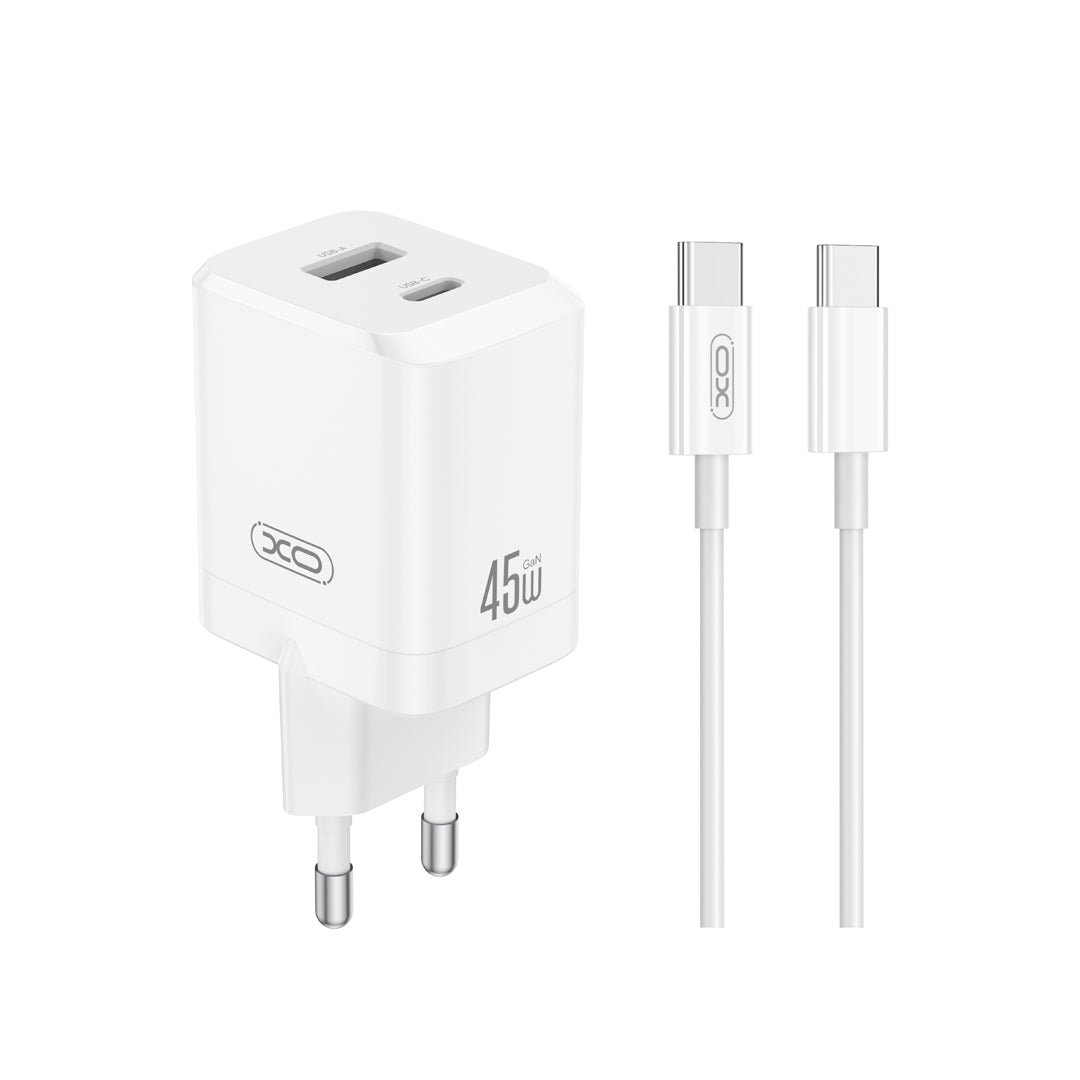 Network Charger with USB-C Cable XO Design CE36, 45W, 3A, 1 x USB-A - 1 x USB-C, White