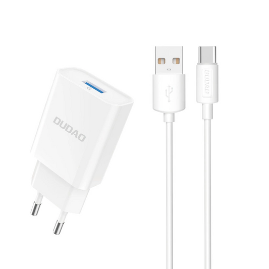 Ładowarka sieciowa z kablem USB-C Dudao A4EU, 10W, 2.1A, 1 x USB-A, Biała