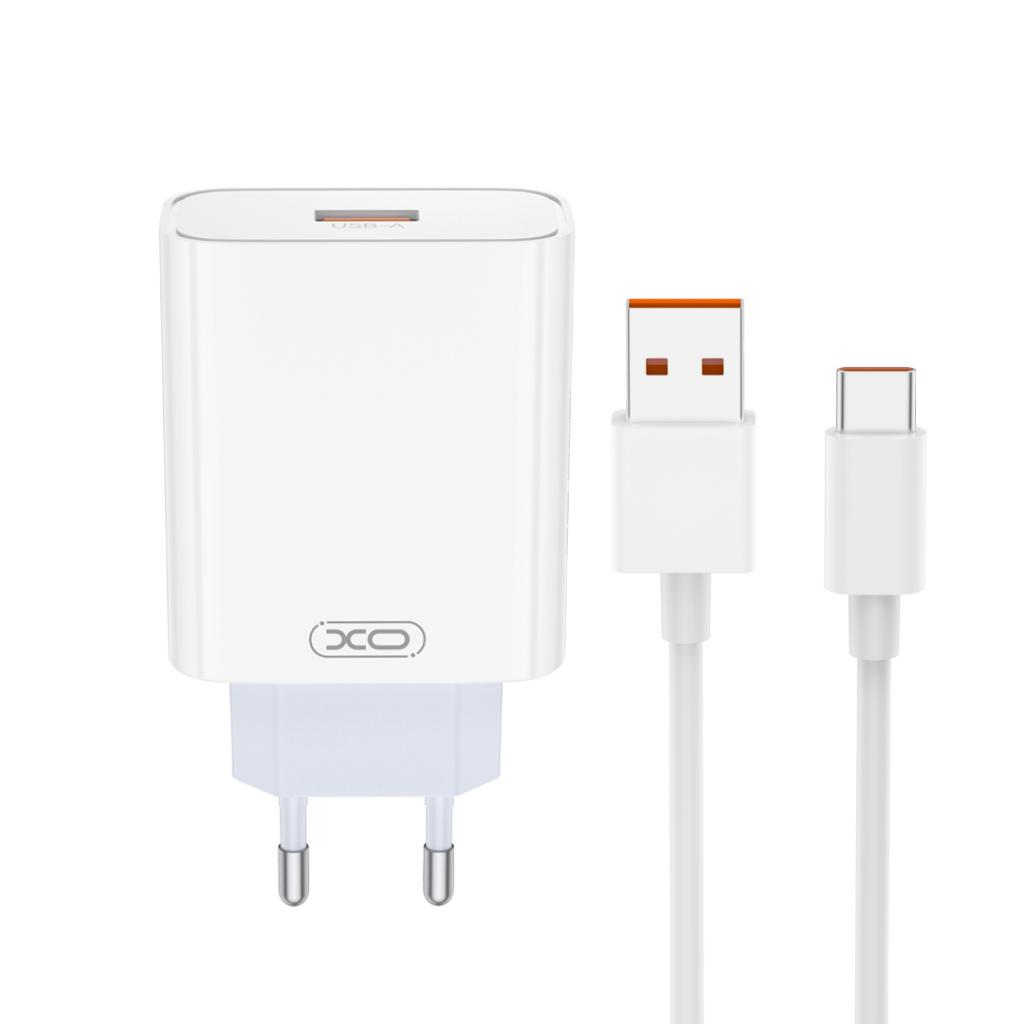 Ładowarka sieciowa z kablem USB-C XO Design L164, 30W, 1 x USB-A, Biała