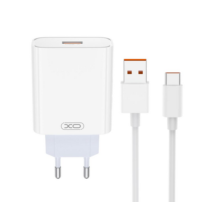 Ładowarka sieciowa z kablem USB-C XO Design L164, 30W, 1 x USB-A, Biała
