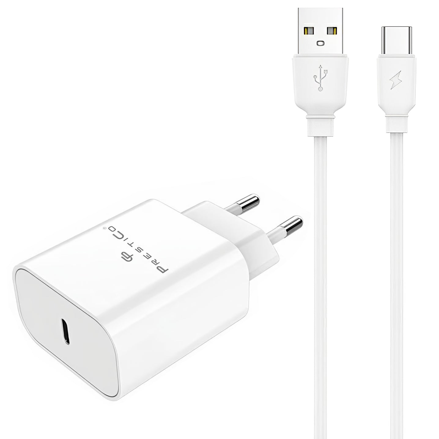 Ładowarka sieciowa z kablem USB-C Prestico F15S-C, 30W, 3A, 1 x USB-C, Biała