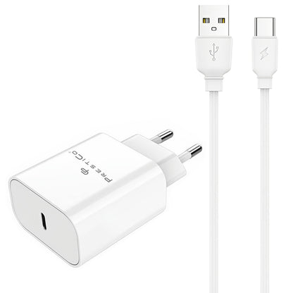 Ładowarka sieciowa z kablem USB-C Prestico F15S-C, 30W, 3A, 1 x USB-C, Biała