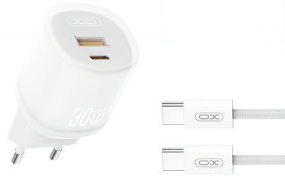 Ładowarka sieciowa z kablem USB-C XO Design L151, 30W, 3A, 1 x USB-A - 1 x USB-C, Biała