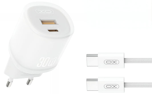 Ładowarka sieciowa z kablem USB-C XO Design L151, 30W, 3A, 1 x USB-A - 1 x USB-C, Biała