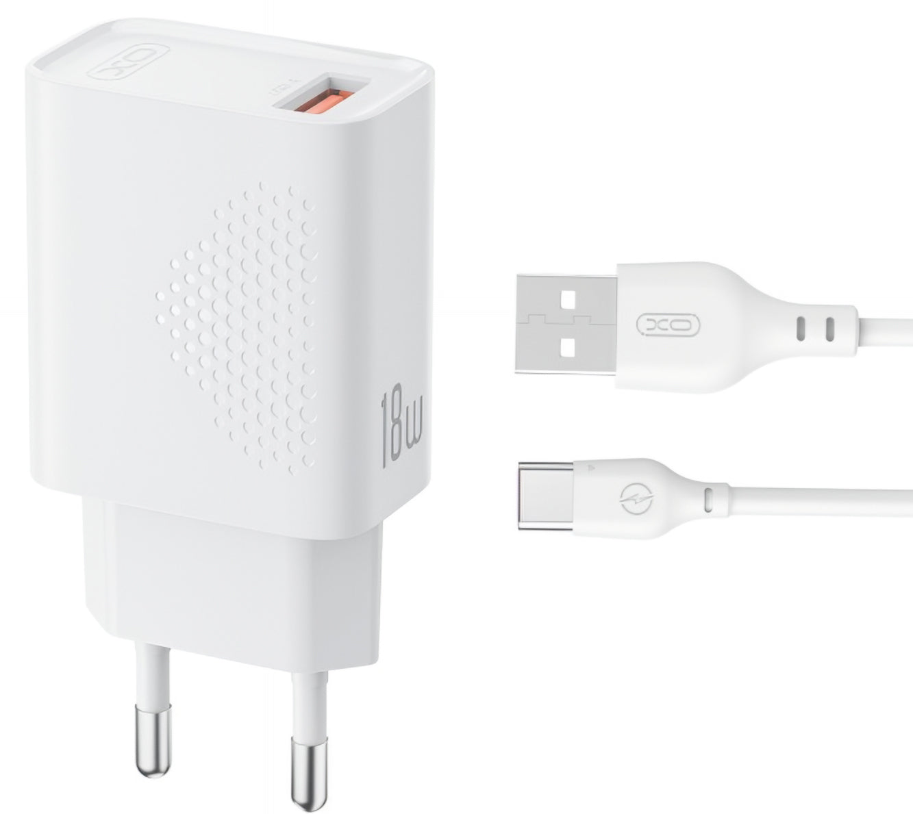 Ładowarka sieciowa z kablem USB-C XO Design L159, 18W, 3A, 1 x USB-A, Biała