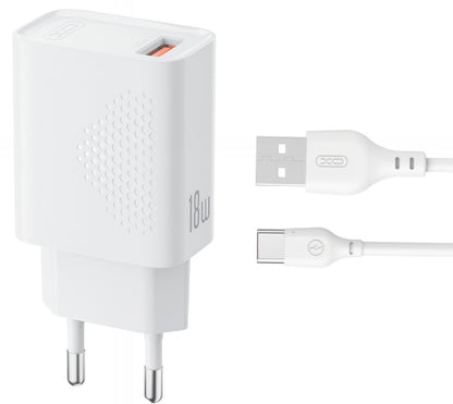 Ładowarka sieciowa z kablem USB-C XO Design L159, 18W, 3A, 1 x USB-A, Biała