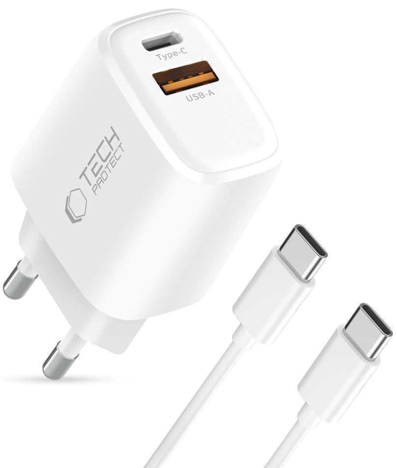Network Charger with USB-C Cable Tech-Protect NCA45W, 45W, 3A, 1 x USB-A - 1 x USB-C, White