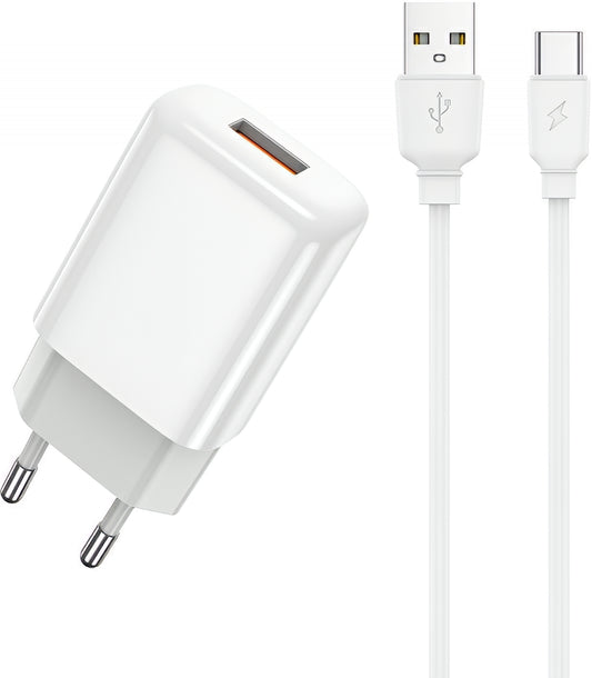 Ładowarka sieciowa z kablem USB-C Prestico F9S, 12W, 2.4A, 1 x USB-A, Biała