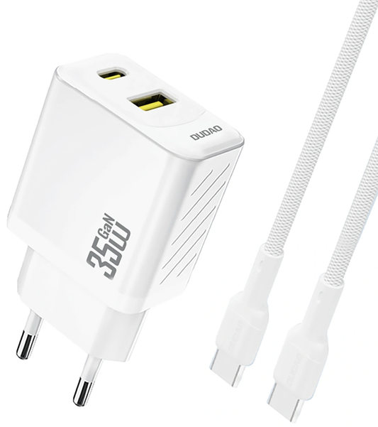 Ładowarka sieciowa z kablem USB-C Dudao A27Max, 35W, 1 x USB-A - 1 x USB-C, Biała