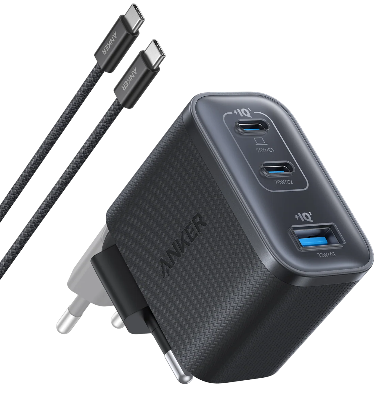 Ładowarka sieciowa z kablem USB-C Anker Nano, 70W, 3.5A, 1 x USB-A - 2 x USB-C, Szara B121A311