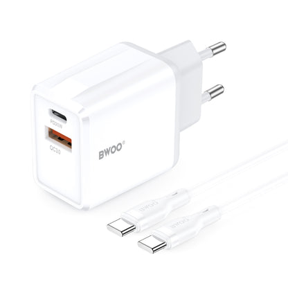 Ładowarka sieciowa z kablem USB-C BWOO CDA182, 38W, 3A, 1 x USB-A - 1 x USB-C, Biała