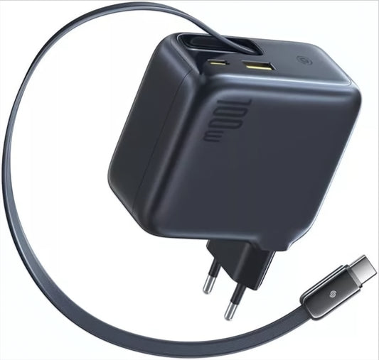 Ładowarka sieciowa z kablem USB-C Baseus EnerCore CJ11, 100W, 1 x USB-A - 2 x USB-C, Czarny E0120M00