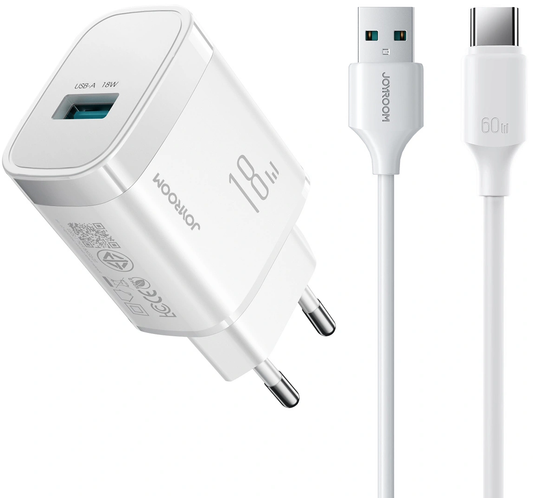 Ładowarka sieciowa z kablem USB-C Joyroom JR-TF4, 18W, 3A, 1 x USB-A, biały