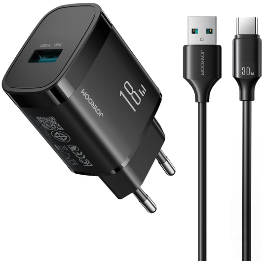 Ładowarka sieciowa z kablem USB-C Joyroom JR-TF4, 18W, 3A, 1 x USB-A, czarna