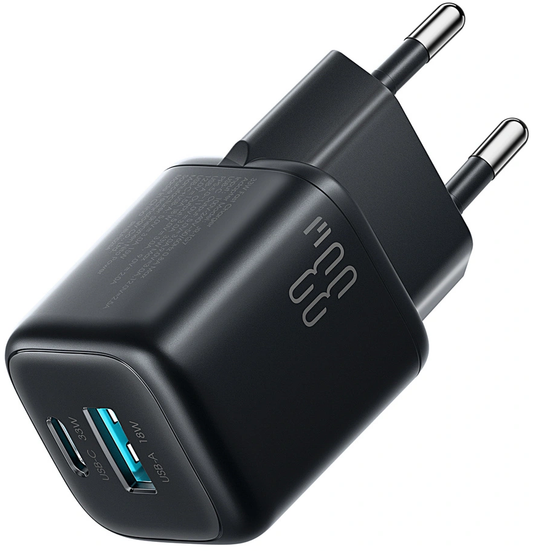 Ładowarka sieciowa z kablem USB-C Joyroom JR-TG7, 33W, 3A, 1 x USB-A - 1 x USB-C, czarna