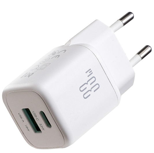 Ładowarka sieciowa z kablem USB-C Joyroom JR-TG7, 33W, 3A, 1 x USB-A - 1 x USB-C, biały