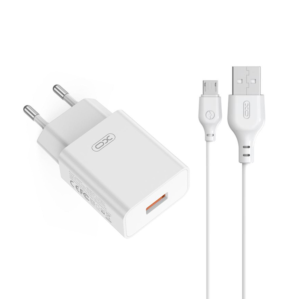 Ładowarka sieciowa z kablem microUSB XO Design L127, 18W, 3A, 1 x USB-A, biały