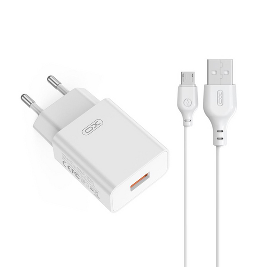 Ładowarka sieciowa z kablem microUSB XO Design L127, 18W, 3A, 1 x USB-A, biały
