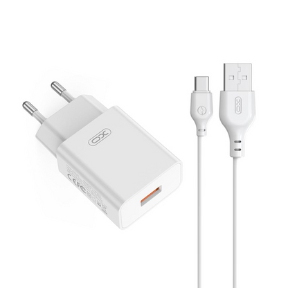 Ładowarka sieciowa z kablem USB-C XO Design L127, 18W, 3A, 1 x USB-A, biały