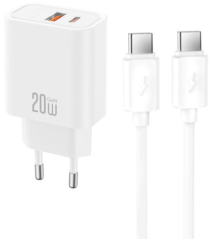 Ładowarka sieciowa z kablem USB-C XO Design CE40, 20W, 3A, 1 x USB-A - 1 x USB-C, biały