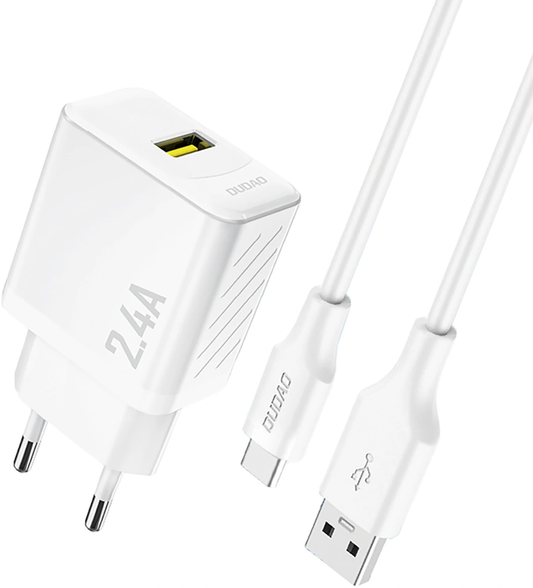 Ładowarka sieciowa z kablem USB-C Dudao A23TEU, 12W, 2.4A, 1 x USB-A, biały