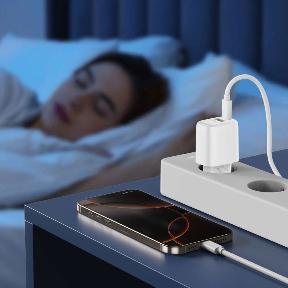 Ładowarka sieciowa z kablem USB-C Tech-Protect NCA20, 20W, 3A, 1 x USB-A - 1 x USB-C, biały