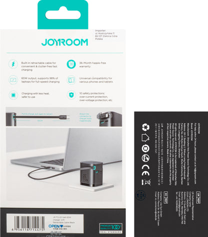 Ładowarka sieciowa Joyroom JR-TCL02 USB-C, 65W, 3A, 1 x USB-A - 1 x USB-C, czarna 