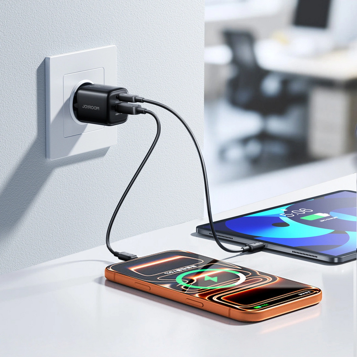 Ładowarka sieciowa z kablem USB-C Joyroom JR-TG7, 33W, 3A, 1 x USB-A - 1 x USB-C, czarna